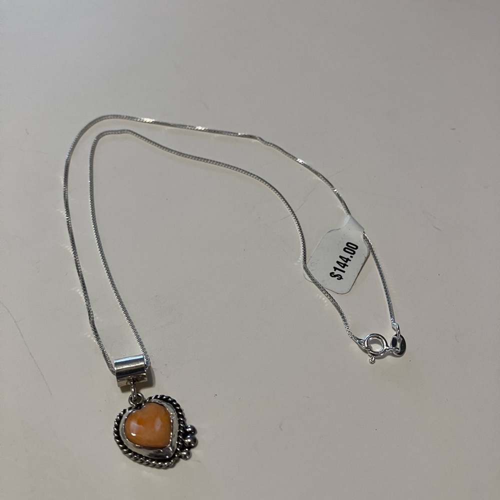 Heart Pendant Necklace with Peach Colored Stone